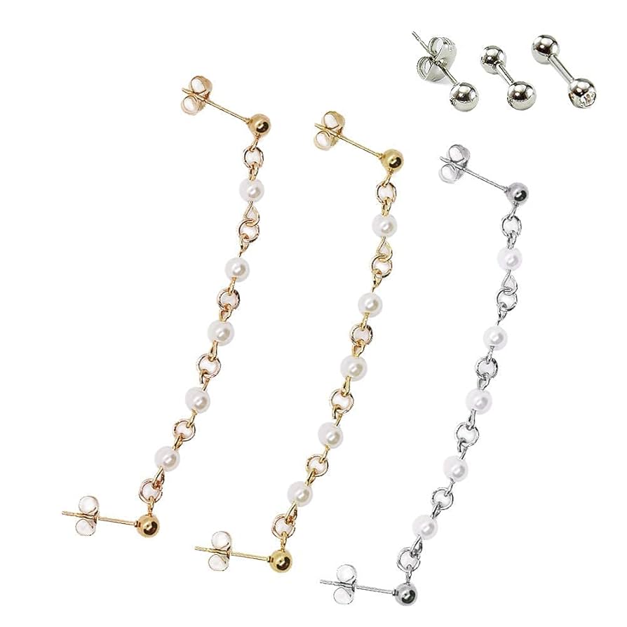 Amazon.com: Pearl helix to lobe chain earring, Two hole